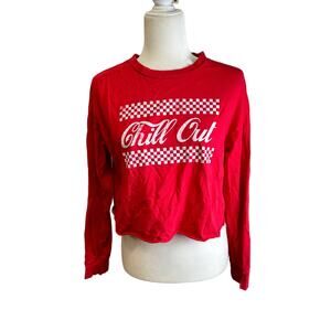 The Classic Chill Out Crop Top Womens M Red Y2K Long Sleeve Crew Neck Streetwear